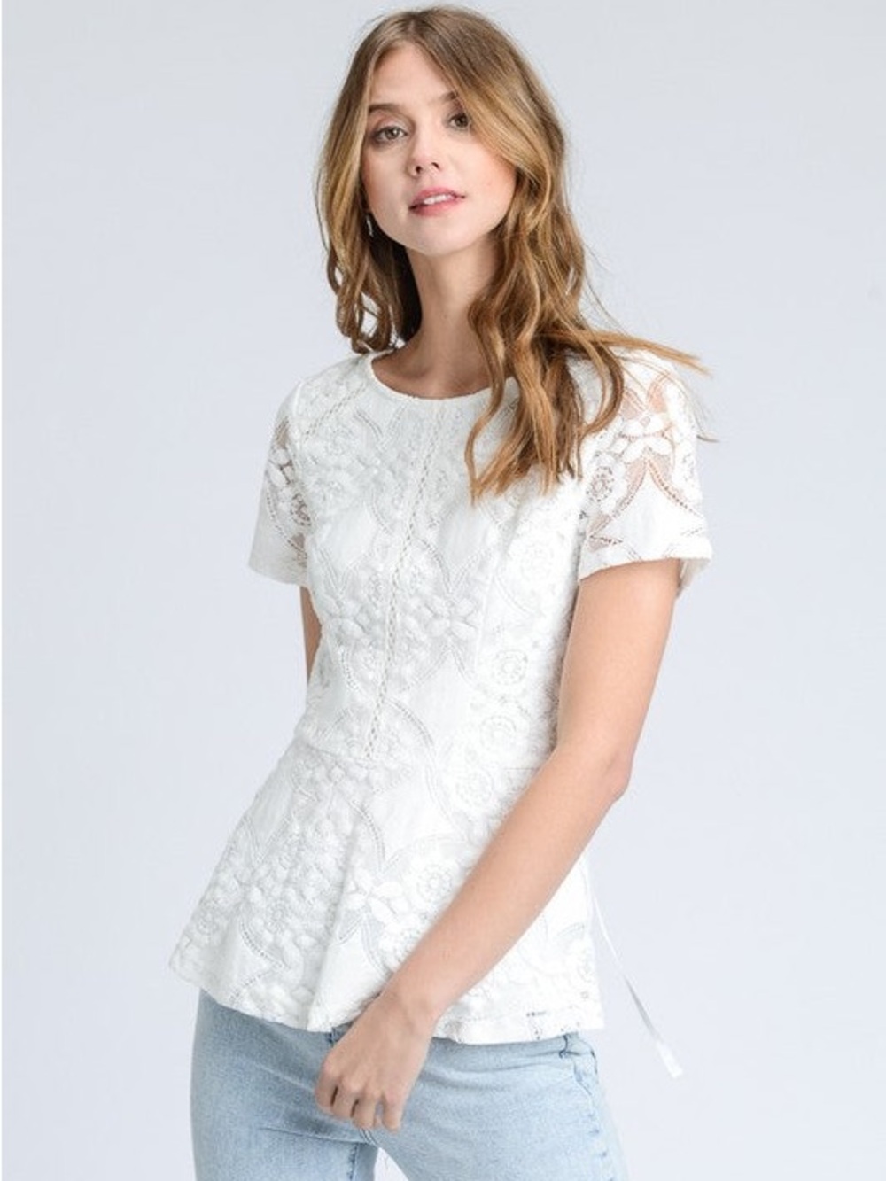 White Lace Short Sleeve Top